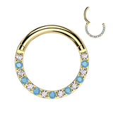 Titanium Hinged Segment Hoop Ring Facing CZ Turquoise For Nose Septum