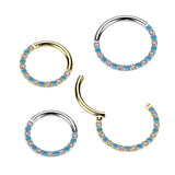 Titanium Hinged Segment Hoop Ring Facing CZ Turquoise For Nose Septum