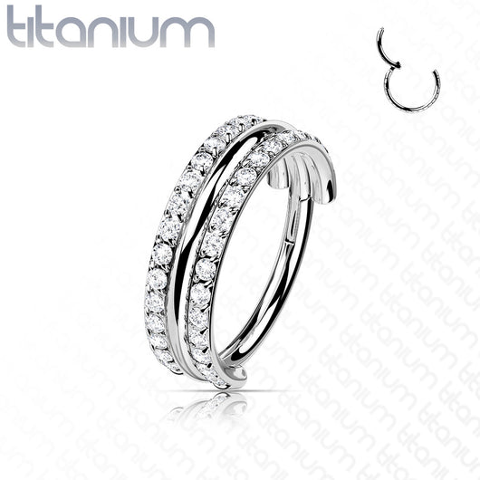 Implant Titanium 3 Line Stacked CZ Hinged Segment Hoop Rings Cartilage