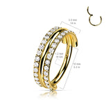 Implant Titanium 3 Line Stacked CZ Hinged Segment Hoop Rings Cartilage