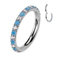 Titanium Hinged Segment Hoop Ring CZ Turquoise For Nose Septum Cartilage