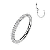 Titanium Hinged Segment Hoop Ring 3 Paved CZ For Nose Septum Cartilage