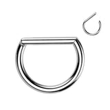 Titanium D Shaped Hinged Septum Ring, Lip, Nostril, Cartilage 16G