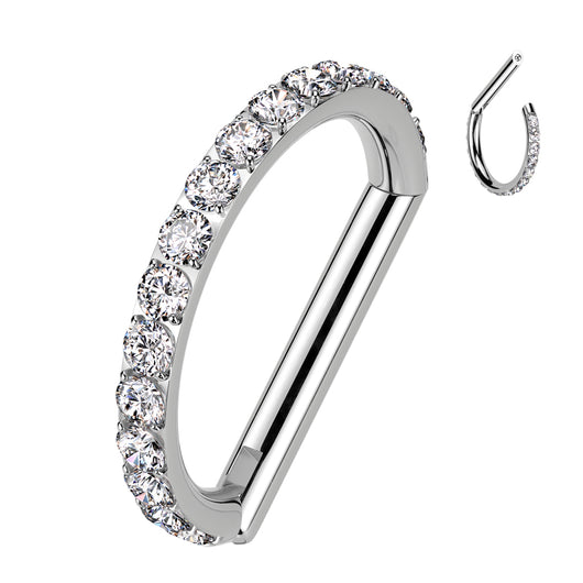 Titanium CZ D Shaped Hinged Segment Ring, Lip, Nostril, Cartilage
