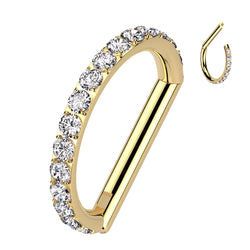 Titanium CZ D Shaped Hinged Segment Ring, Lip, Nostril, Cartilage 16G