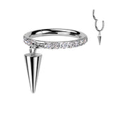 Titanium Hinged Segment Hoop Ring CZ & Spike Dangle Cartilage