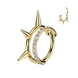 Titanium Spikes & CZ Lined Hinged Segment Triple Hoop Ring For Helix Cartilage
