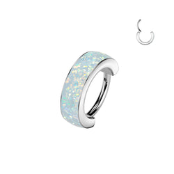 Titanium Hinged Opal Line Segment Hoop Ring for Nose Lobe Helix