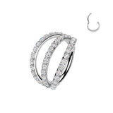 Titanium Triple Pave CZ Hinged Segment Hoop Ring Helix Tragus
