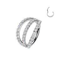 Titanium Triple Pave CZ Hinged Segment Hoop Ring For Helix Cartilage 16G