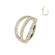 Titanium Triple Pave CZ Hinged Segment Hoop Ring Helix Tragus
