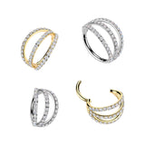 Titanium Triple Pave CZ Hinged Segment Hoop Ring Helix Tragus