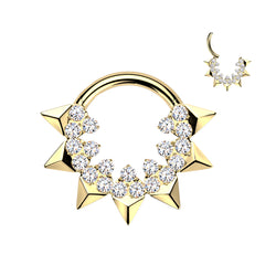 Titanium Spike & CZ Hinged Segment Hoop Ring For Daith Helix Cartilage