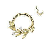 Titanium Hinged Olive Leaf CZ Segment Hoop Ring For Daith Septum Cartilage
