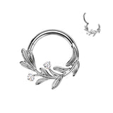 Titanium Hinged Olive Leaf CZ Segment Hoop Ring For Daith Septum Cartilage
