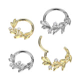 Titanium Hinged Olive Leaf CZ Segment Hoop Ring For Daith Septum Cartilage