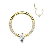 Titanium Hinged Segment Hoop Ring Opal CZ Marquise For Nose Septum Cartilage