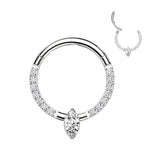 Titanium Hinged Segment Hoop Ring Opal CZ Marquise For Nose Septum Cartilage