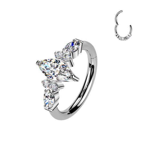 Titanium Hinged Segment Hoop Ring Outward Facing CZ For Nose Cartilage