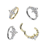 Titanium Hinged Segment Hoop Ring Outward Facing CZ For Nose Cartilage