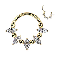 Titanium Hinged Segment Hoop Ring CZ And Balls For Nose Cartilage