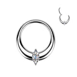 Titanium Marquise CZ Hinged Segment Hoop Ring For Nose Cartilage