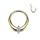 Titanium Marquise CZ Hinged Segment Hoop Ring For Nose Cartilage