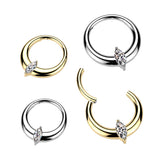 Titanium Marquise CZ Hinged Segment Hoop Ring For Nose Cartilage