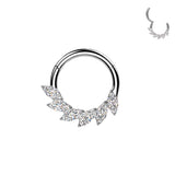 Titanium Marquise CZ Fan Hinged Segment Hoop Ring For Daith Helix Cartilage