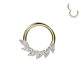 Titanium Marquise CZ Fan Hinged Segment Hoop Ring For Daith Helix Cartilage