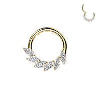 Titanium Marquise CZ Fan Hinged Segment Hoop Ring For Daith Helix Cartilage