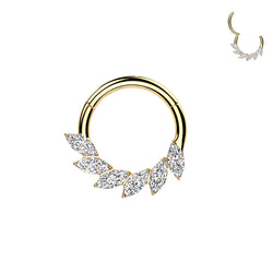 Titanium Marquise CZ Fan Hinged Segment Hoop Ring For Daith Helix Cartilage