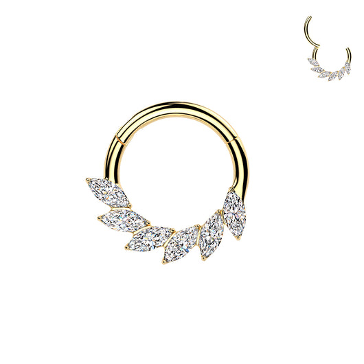 Titanium Marquise CZ Fan Hinged Segment Hoop Ring For Daith Helix Cartilage