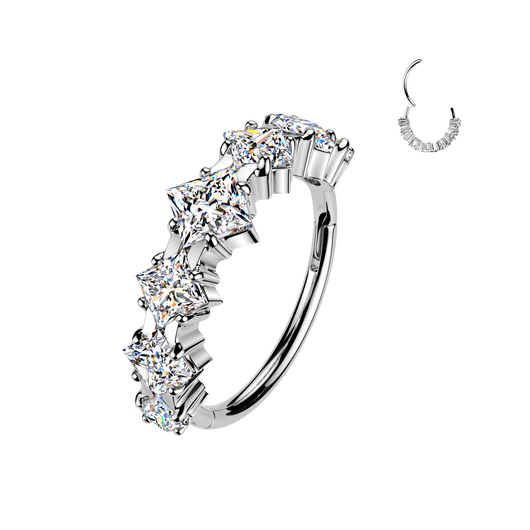 Titanium Hinged Segment Hoop Ring Square CZ for Nose Lobe Helix