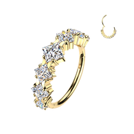 Titanium Hinged Segment Hoop Ring Square CZ for Nose Lobe Helix