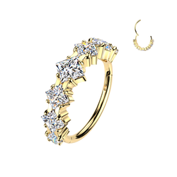 Titanium Hinged Segment Hoop Ring Square CZ for Nose Lobe Helix