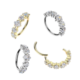 Titanium Hinged Segment Hoop Ring Square CZ for Nose Lobe Helix