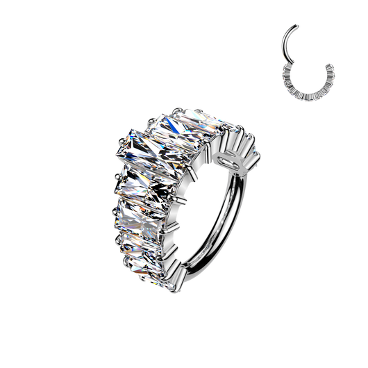 Titanium Outward Facing 11 Baguette CZ Crown Hinged Segment Hoop Ring