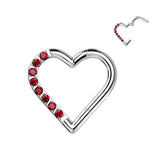 Titanium Hinged Segment Hoop Ring CZ Heart For Nose Septum Cartilage