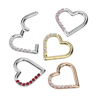 Implant Grade Titanium CZ Heart Hinged Segment Hoop Ring