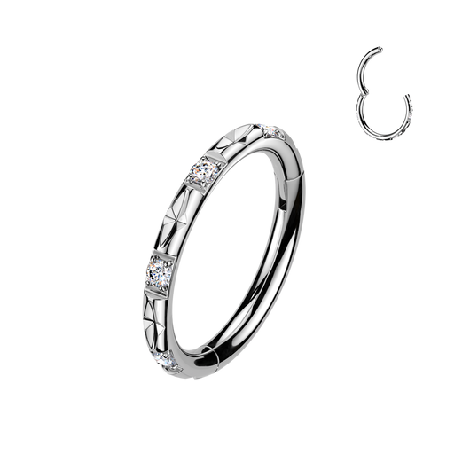 Titanium Hinged Segment Hoop Ring Facing CZ For Nose Cartilage