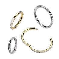 Titanium Outward Facing CZ Hinged Segment Hoop Ring Cartilage