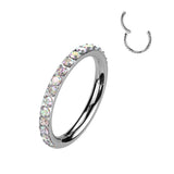 Titanium Hinged Segment Hoop Ring Color CZ For Nose Septum Cartilage