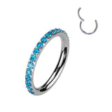 Titanium Hinged Segment Hoop Ring Color CZ For Nose Septum Cartilage