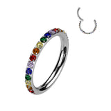 Titanium Hinged Segment Hoop Ring Color CZ For Nose Septum Cartilage