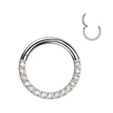 Titanium Hinged Segment Hoop Ring CZ Front For Nose Septum Cartilage