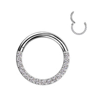 Titanium Hinged Segment Hoop Ring CZ Facing For Nose Septum Cartilage