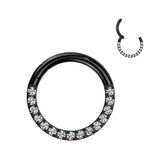 Titanium Hinged Segment Hoop Ring CZ Front For Nose Septum Cartilage