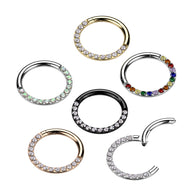 Titanium Hinged Segment Hoop Ring CZ Front For Nose Septum Cartilage