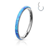 Titanium Hinged Segment Hoop Ring Opal Facing For Nose Septum Cartilage